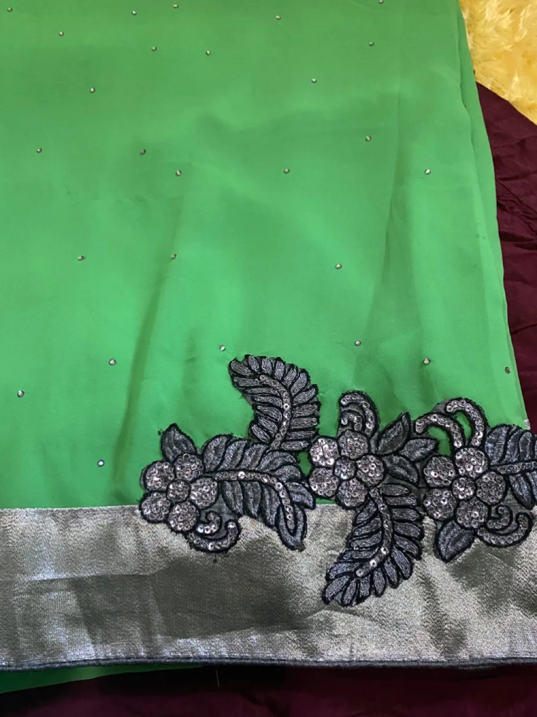 Green Saree with Silver Border thumbnail