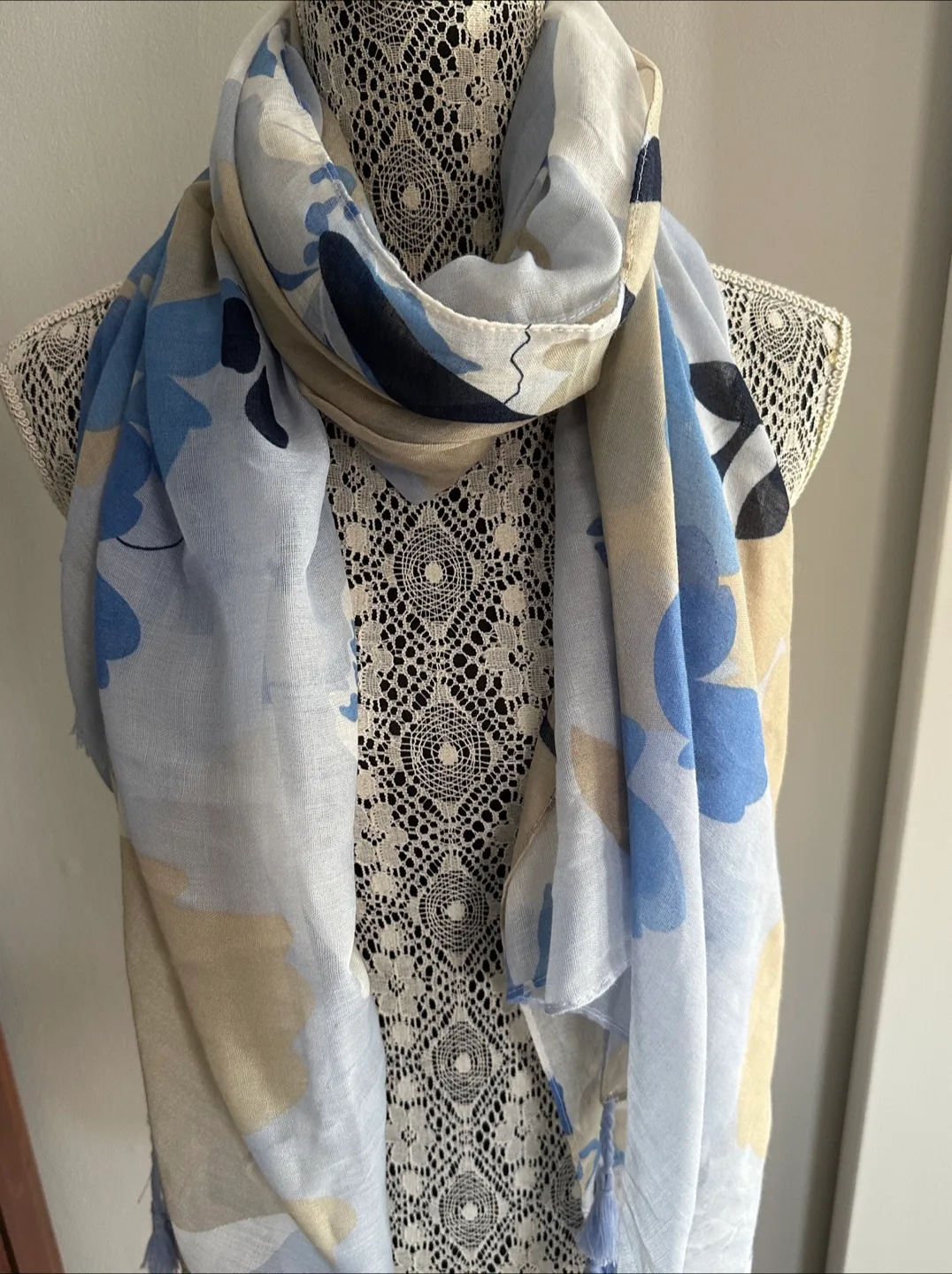 Floral Scarf - Blue, Beige & Black thumbnail