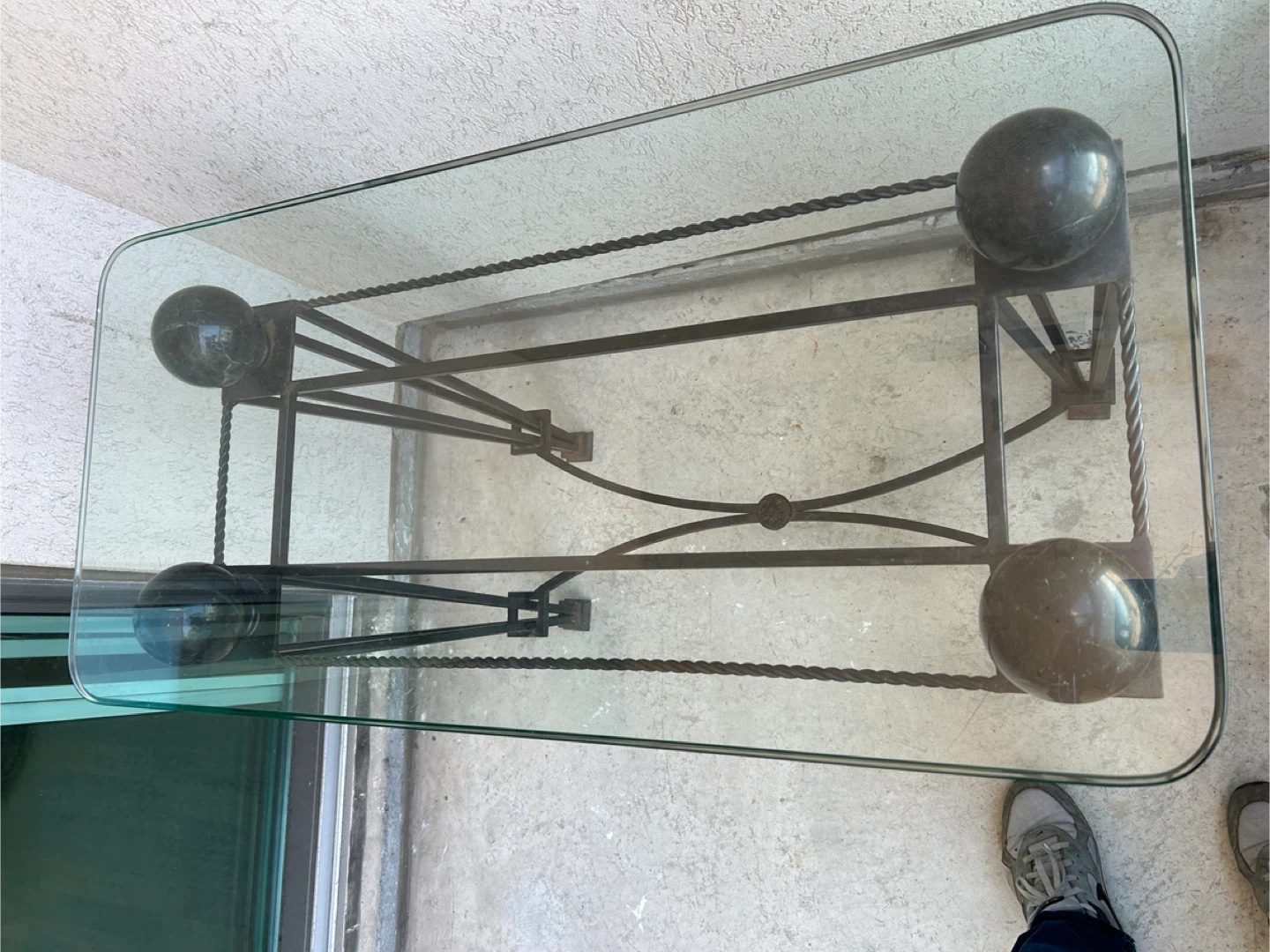 Glass Table with Wrought Iron Base - photo 2
