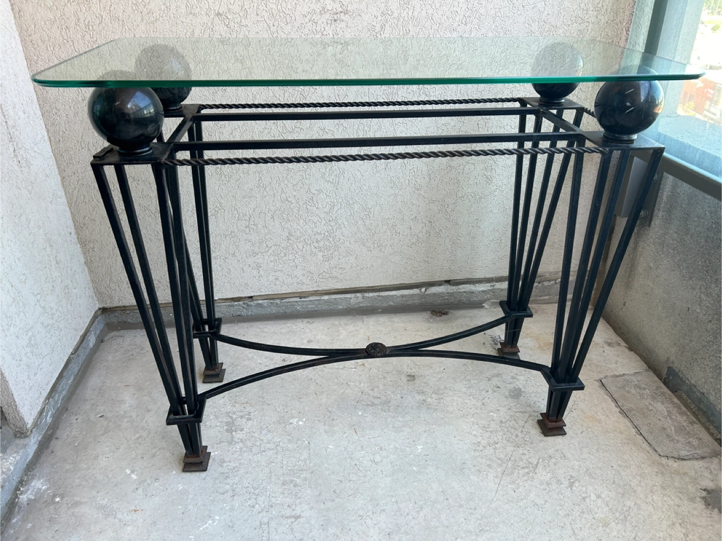 Glass Table with Wrought Iron Base - photo 4