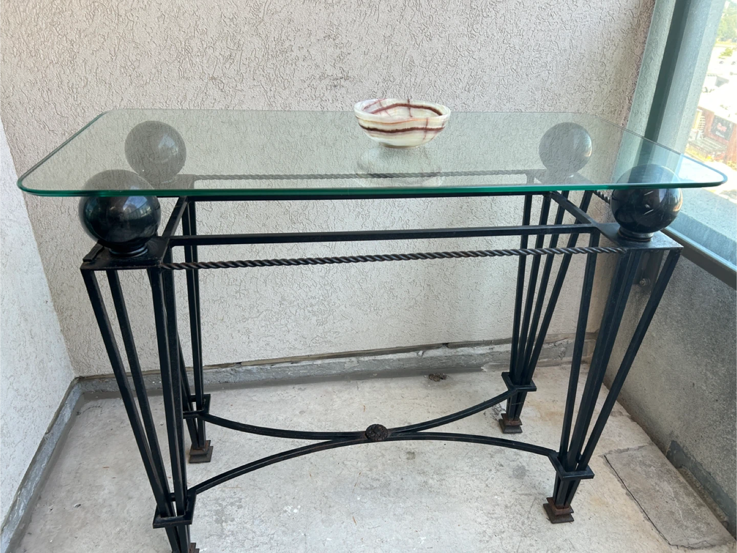 Glass Table with Wrought Iron Base