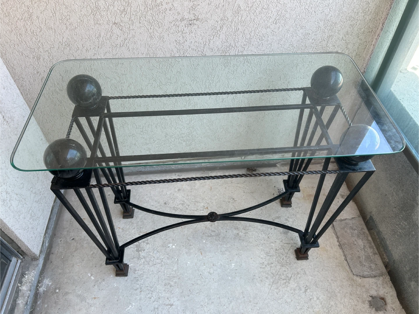 Glass Table with Wrought Iron Base - photo 3
