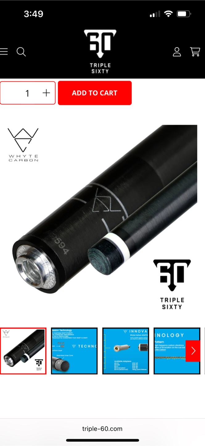 Triple 60 Whyte Carbon Pool Cue Shaft - 12.5mm , Uni-loc joint