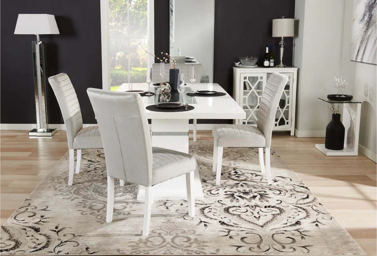 Garbo Dining Table with Glass Insert & 4 Grey Velvet Chairs - photo 4