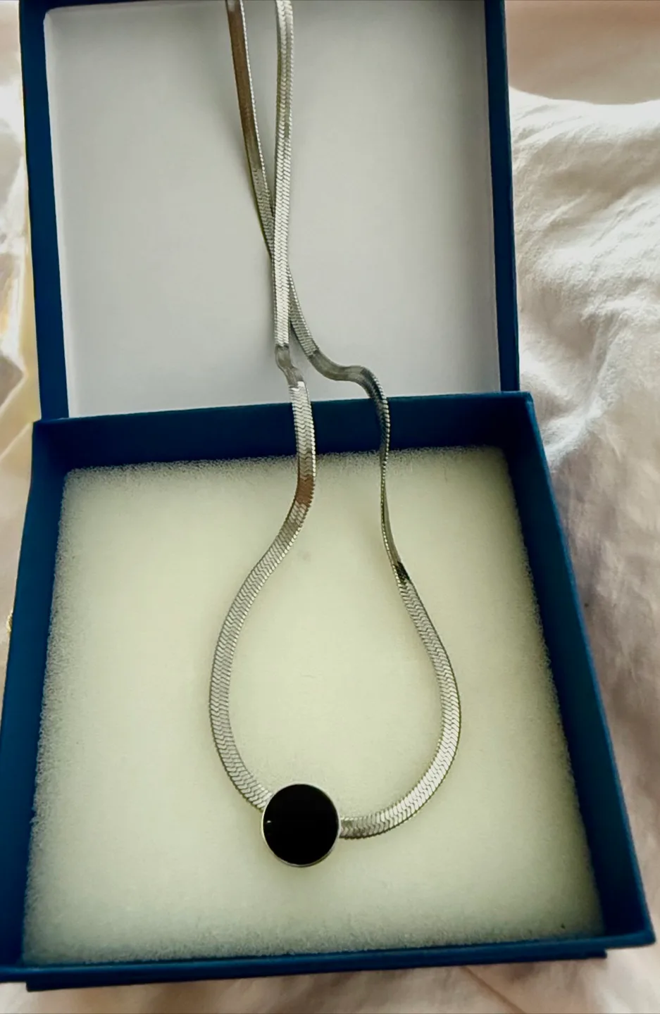 Silver Herringbone Necklace with Black Detail thumbnail