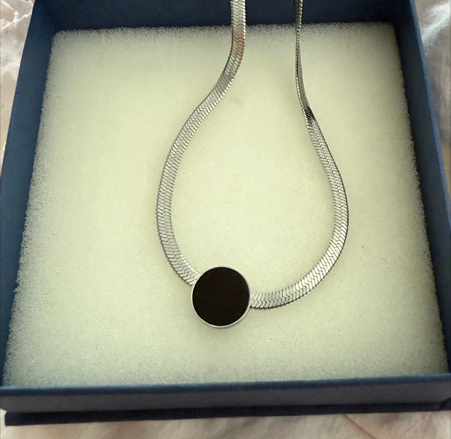 Silver Herringbone Necklace with Black Detail image indicator(2)