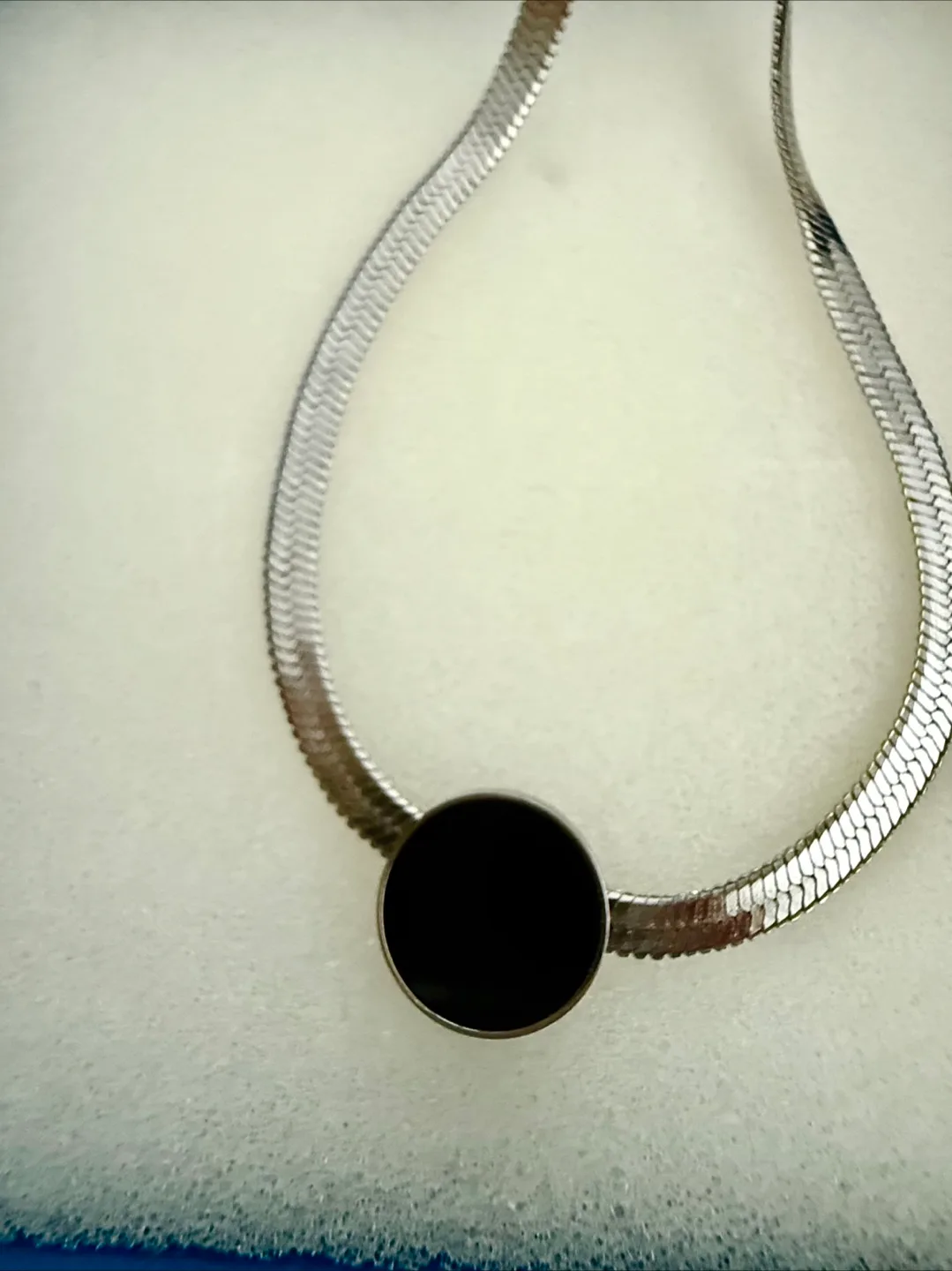 Silver Herringbone Necklace with Black Detail image indicator(3)