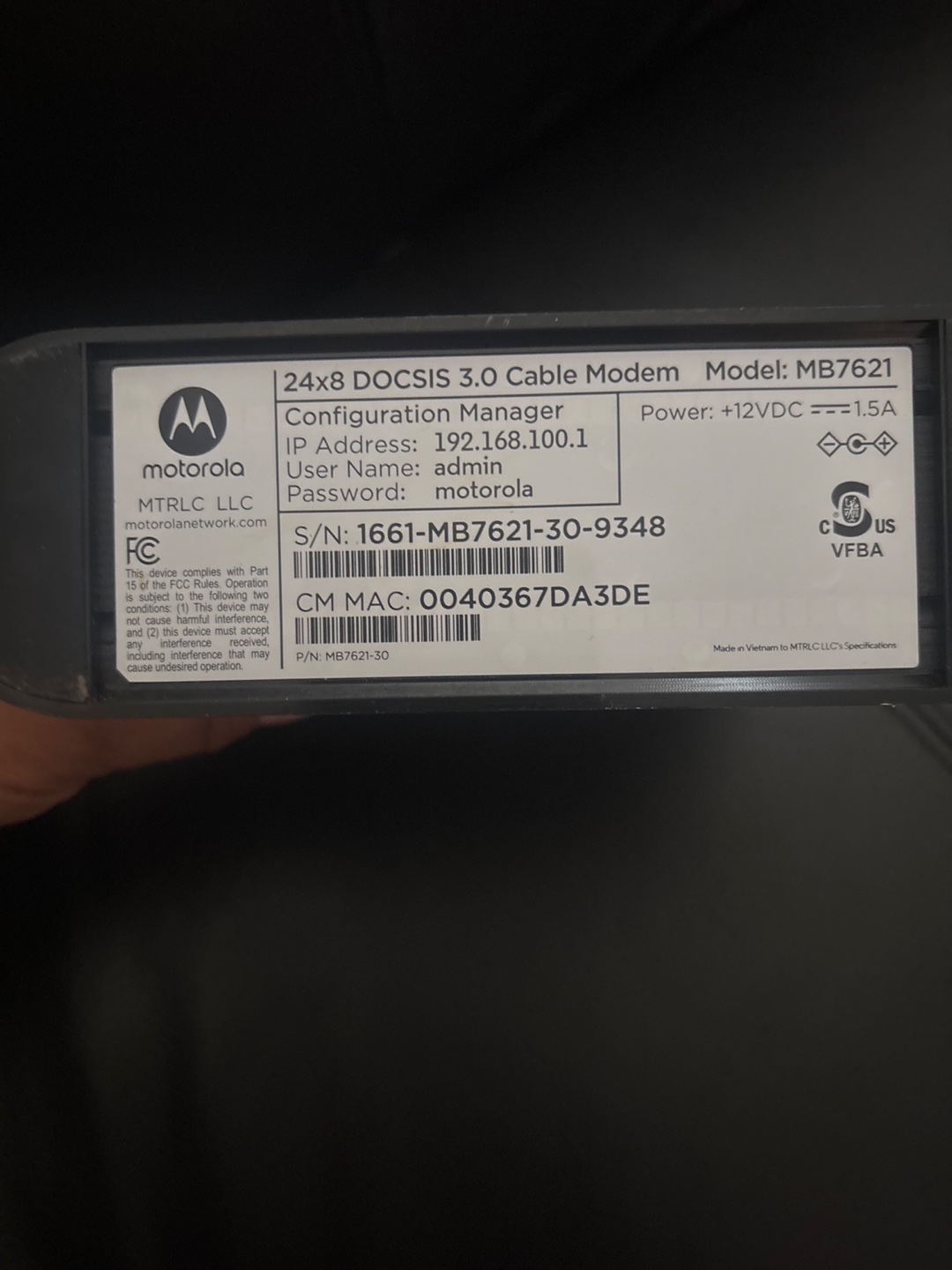 Motorola MB7621 24x8 DOCSIS 3.0 Cable Modem - photo 3