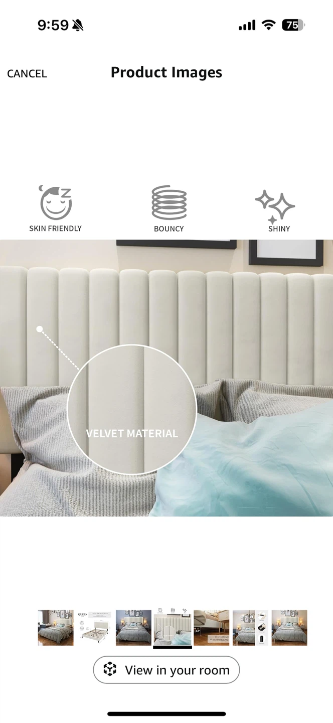 Queen Beige Velvet Headboard - New in Box! - photo 4