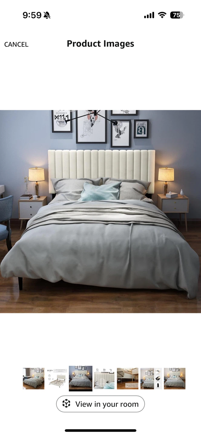 Queen Beige Velvet Headboard - New in Box!