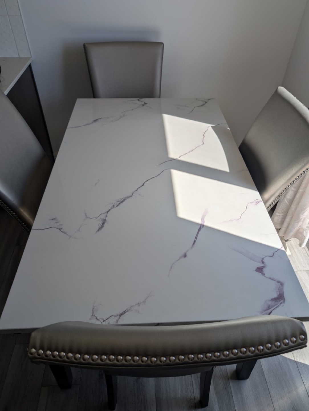 Dining Table with 4 Grey Chairs