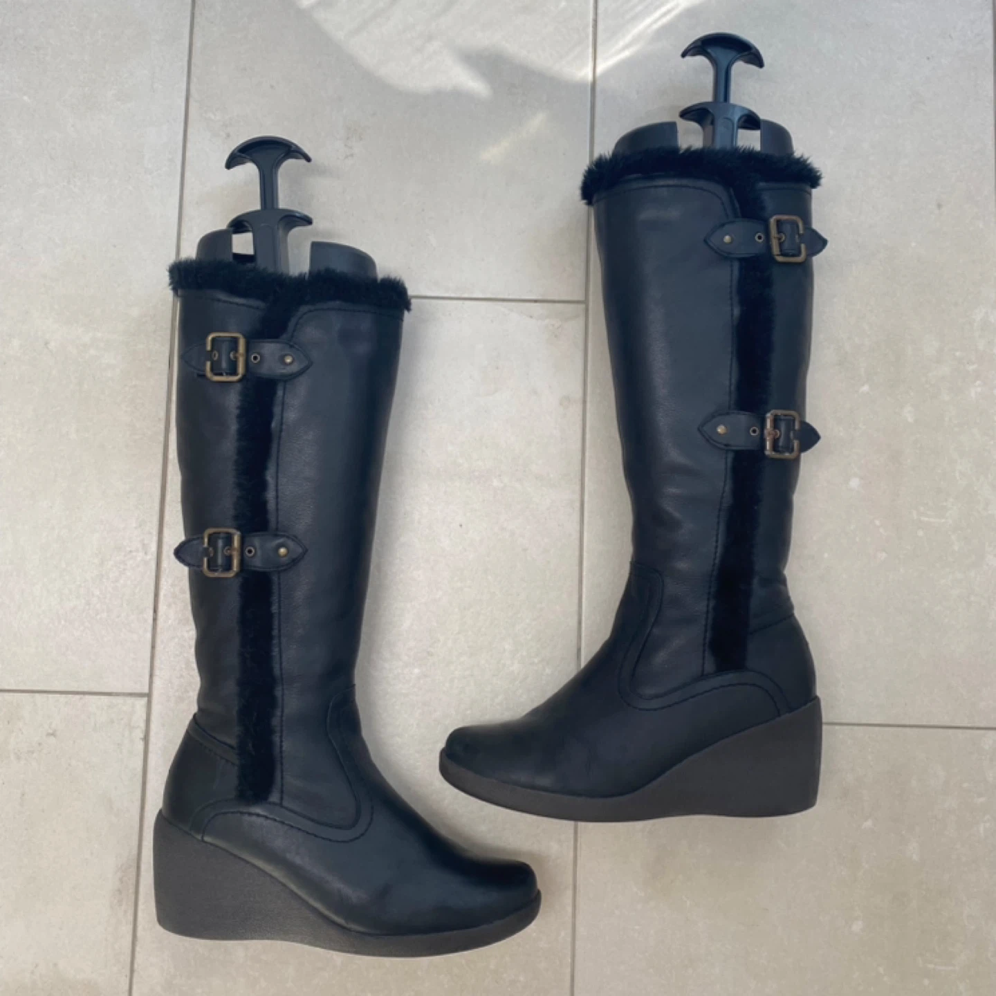 Black Leather Knee-High Boots