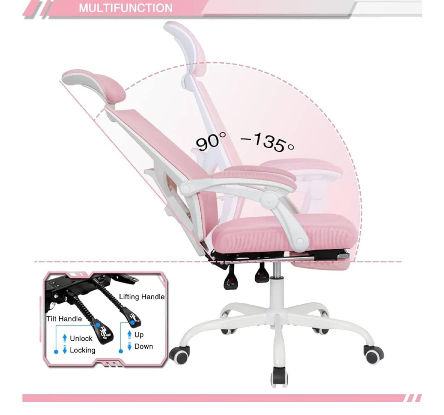 Pink Ergonomic Office Chair - Adjustable & Breathable - photo 3
