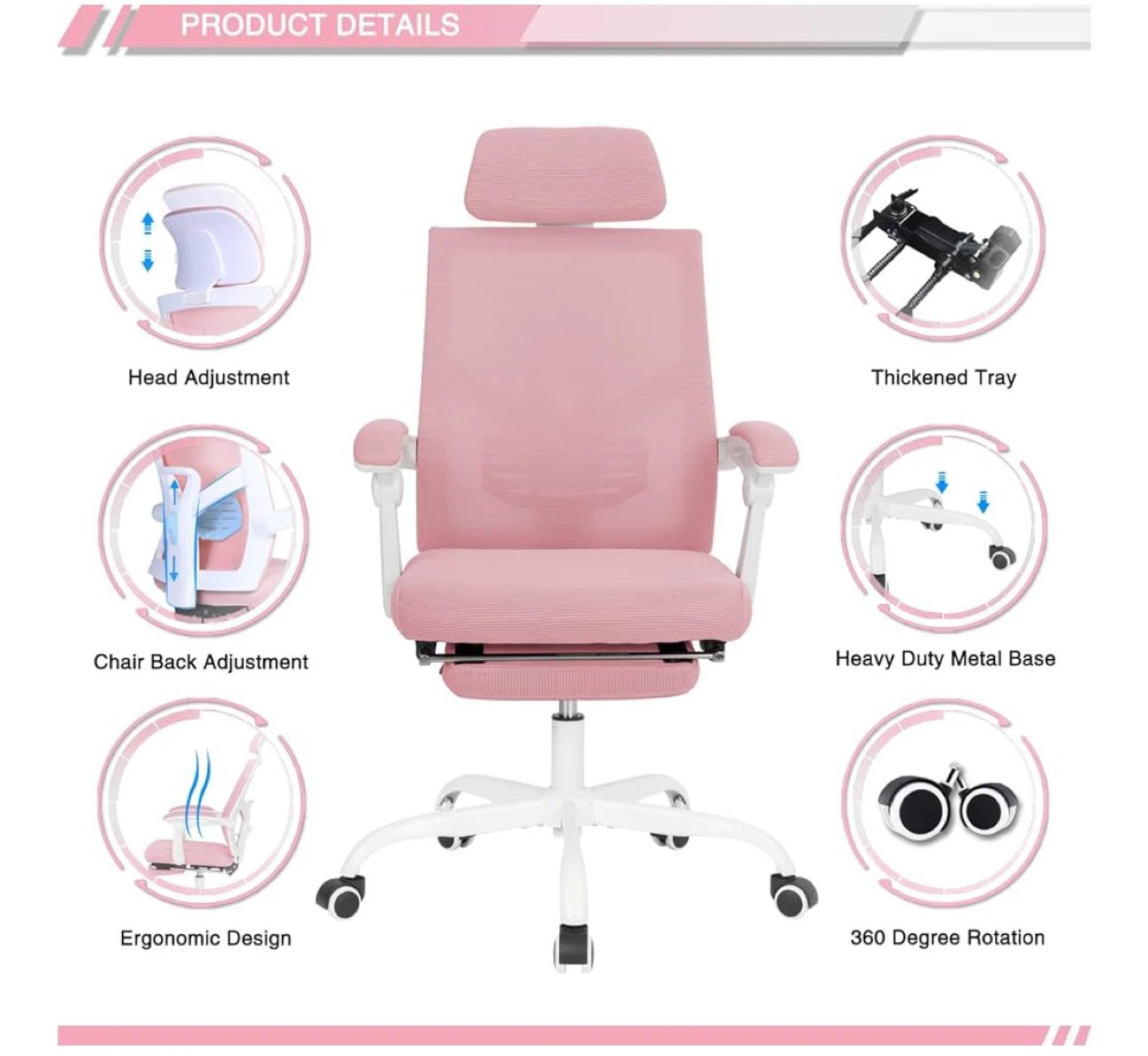 Pink Ergonomic Office Chair - Adjustable & Breathable - photo 5