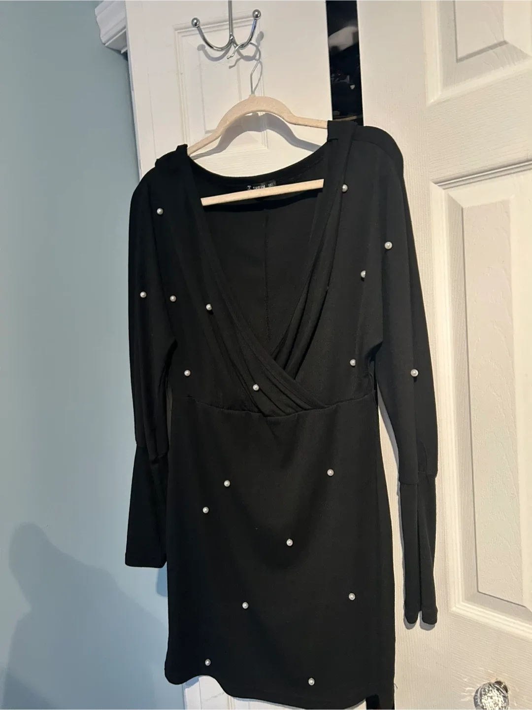 Shein Black Dress with Pearl Details thumbnail