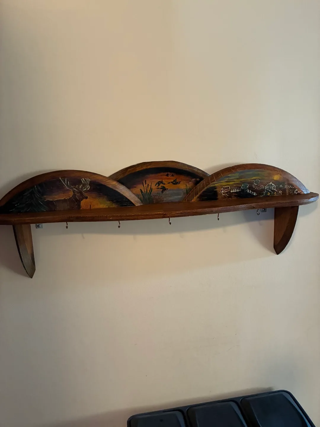 Wooden shelf with painted wildlife scenes thumbnail
