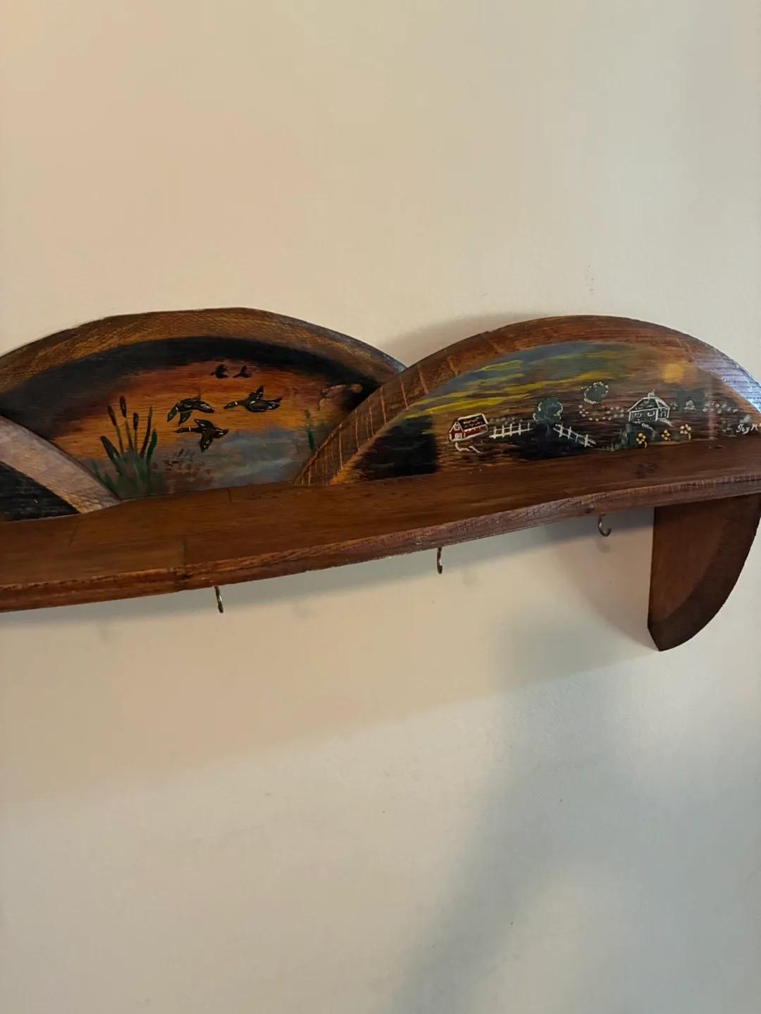 Wooden shelf with painted wildlife scenes image indicator(2)