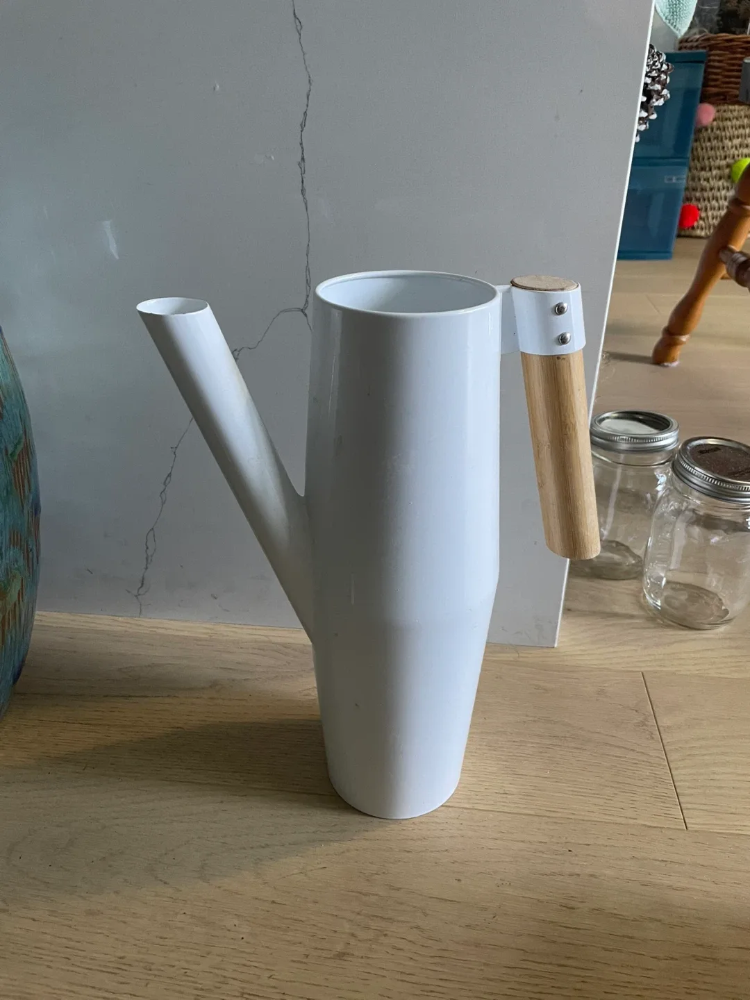 White Watering Can with Wood Handle thumbnail