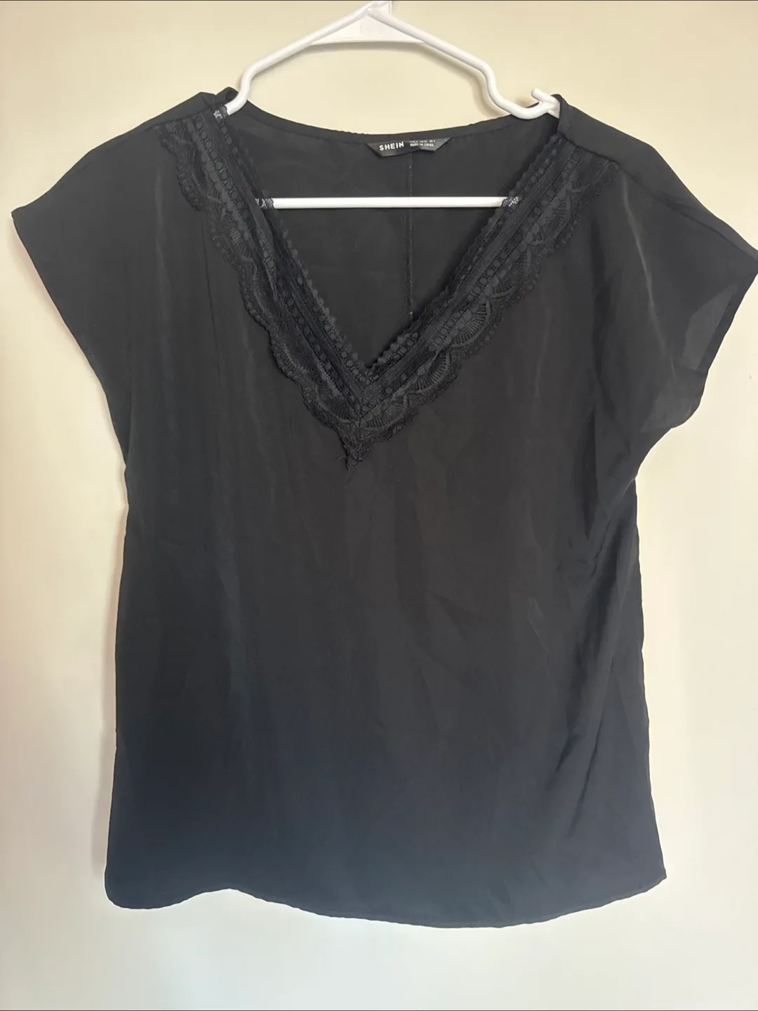 Shein Black Lace Trim Top - Size S thumbnail