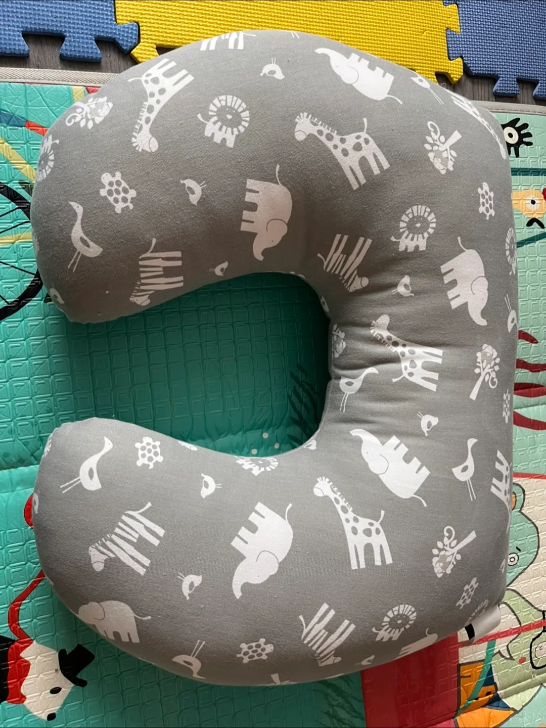 Nursing Pillow - Grey with Animals thumbnail