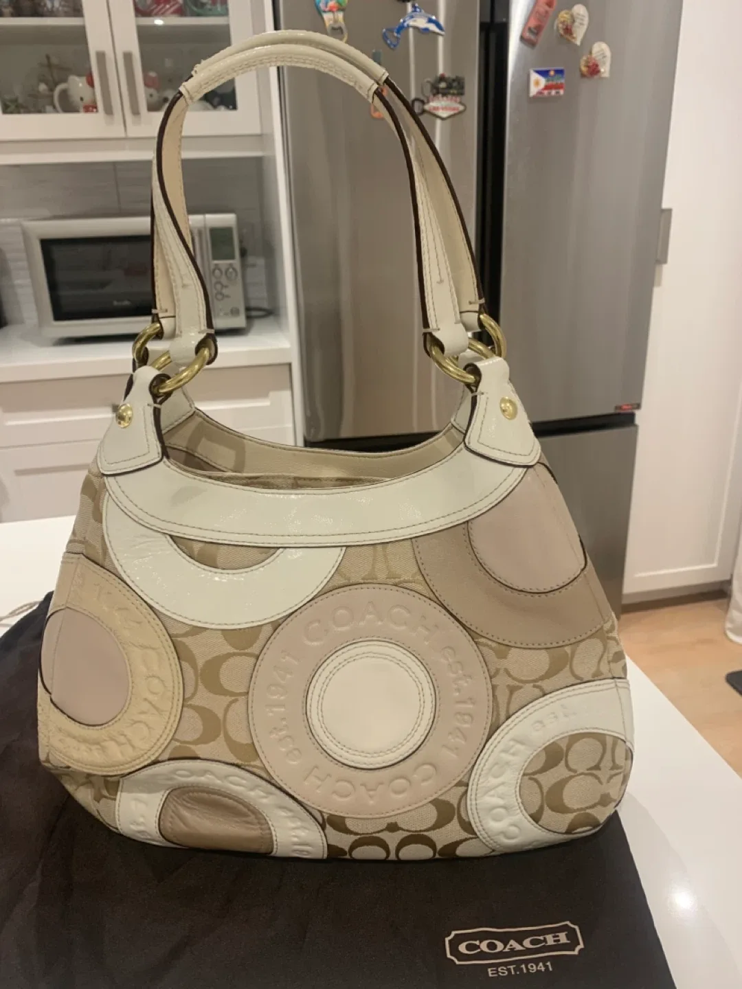 💜 Preloved Coach Patchwork Shoulder Handbag💜 thumbnail