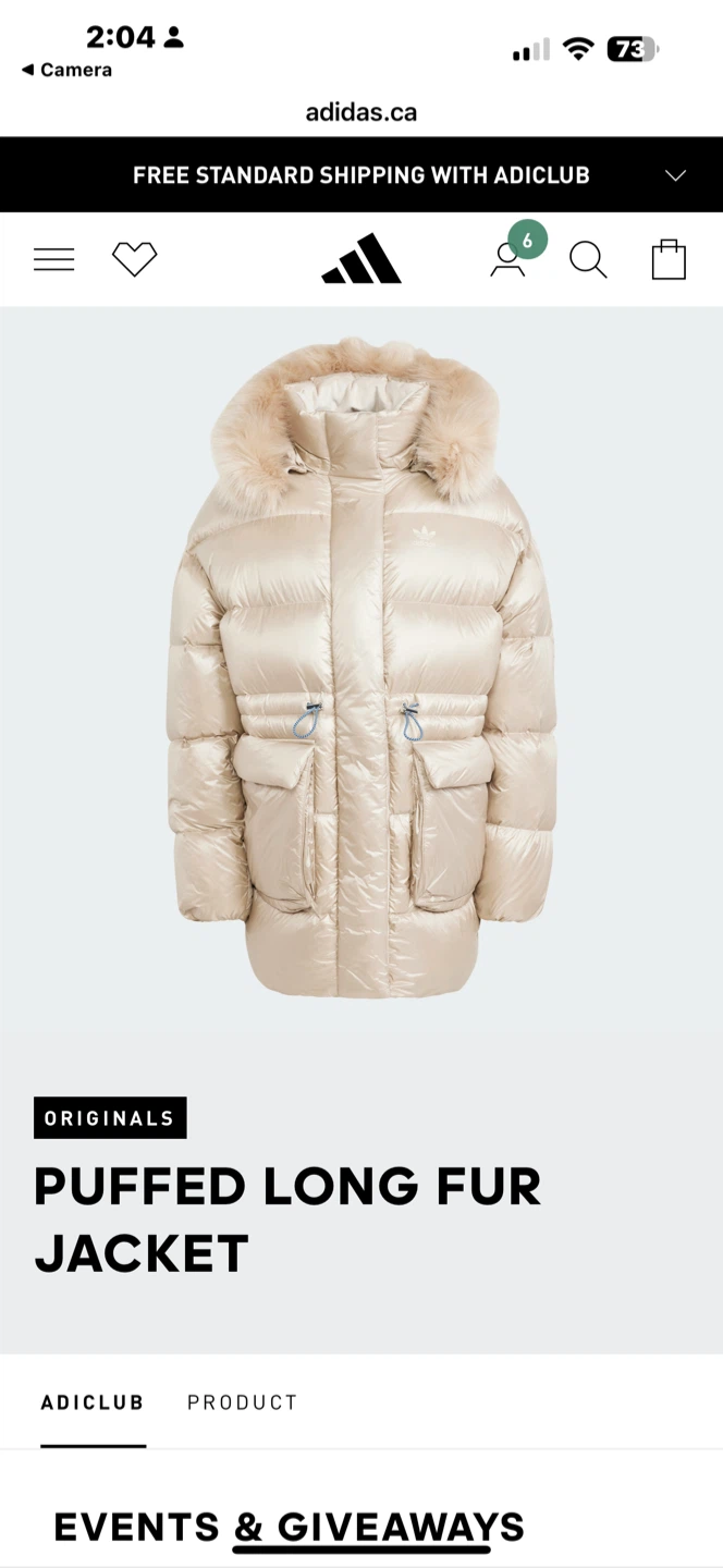 Adidas Puffed Long Fur Jacket - Size S