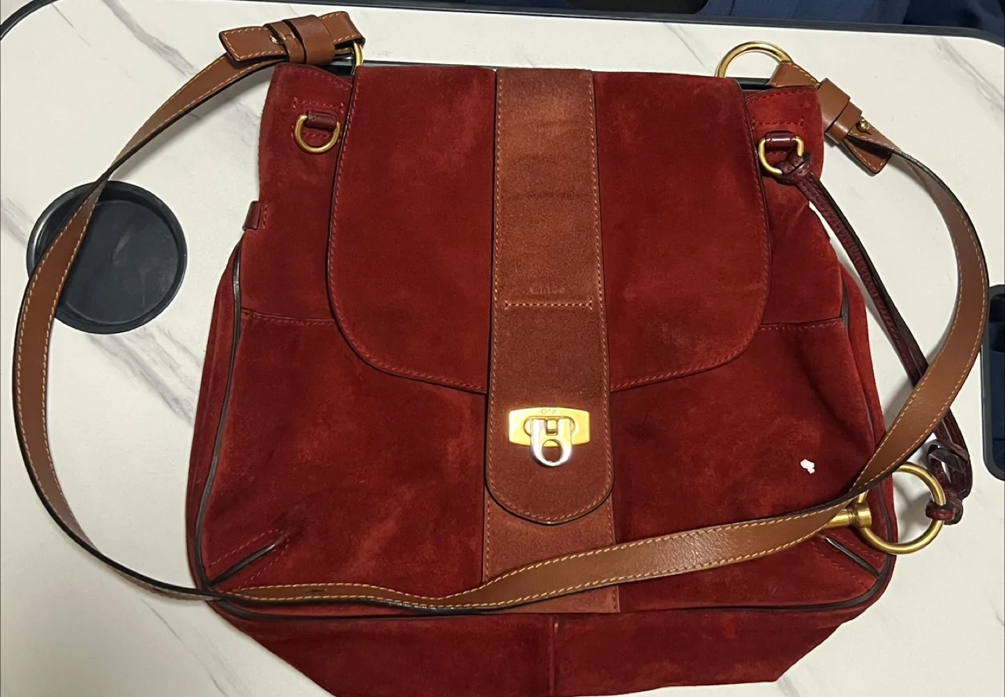 Authentic Chloé Suede Shoulder Bag - Burgundy thumbnail