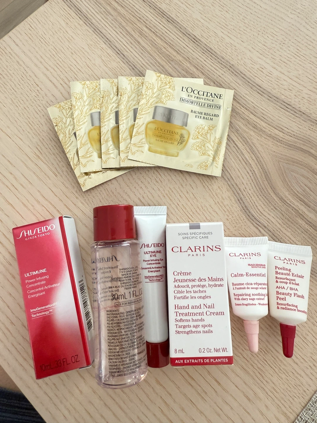 Mixed Skincare Samples: Shiseido, L'Occitane, Clarins
