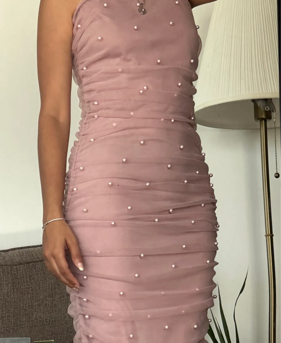 Pink Pearl Detail Dress thumbnail