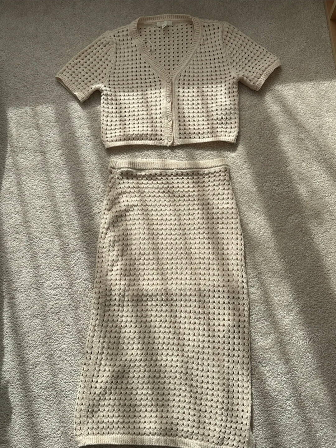 Knit Cardigan and Skirt Set - Beige image indicator(4)