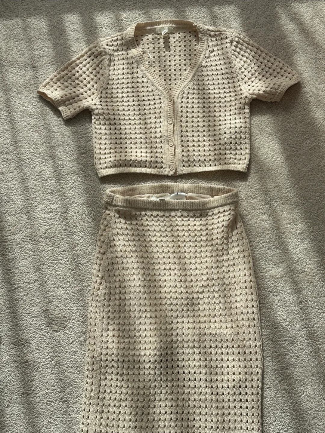 Knit Cardigan and Skirt Set - Beige image indicator(2)