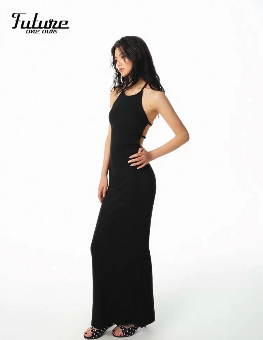 Black Backless Halter Dress - photo 5