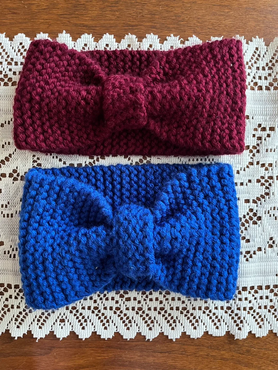 Handmade Knitted Headbands (pair) New-Burgundy & Blue