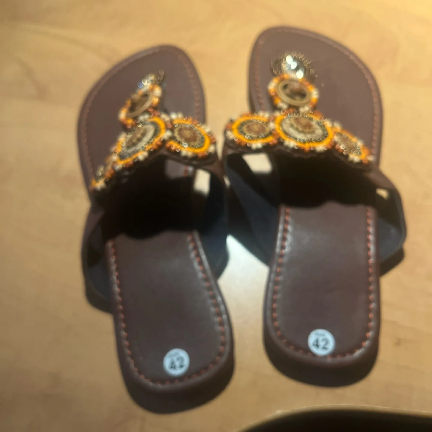 Brown Beaded Thong Sandals - Size 12 image indicator(2)
