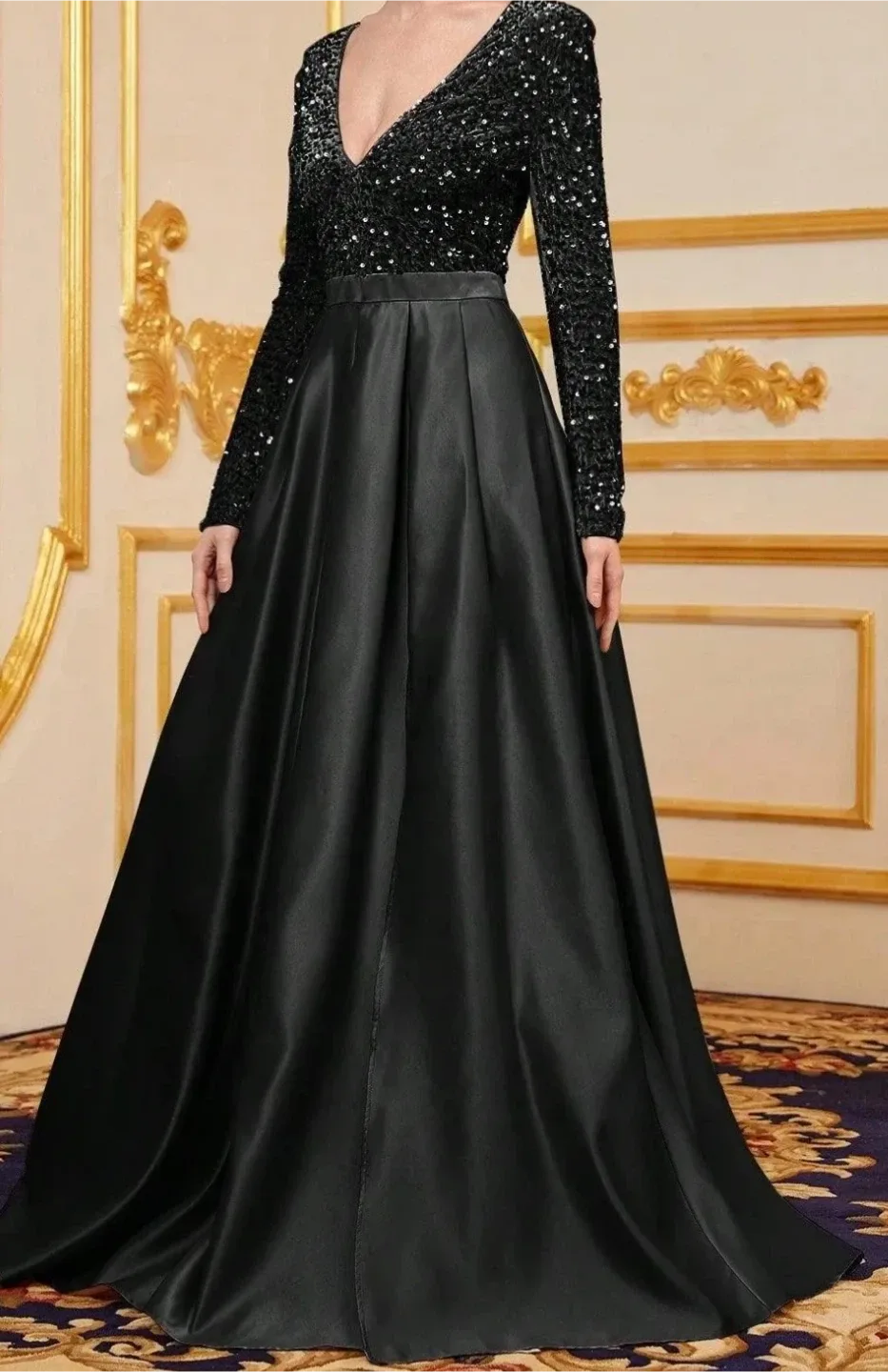 Black Sequin Long Sleeve Maxi Dress thumbnail