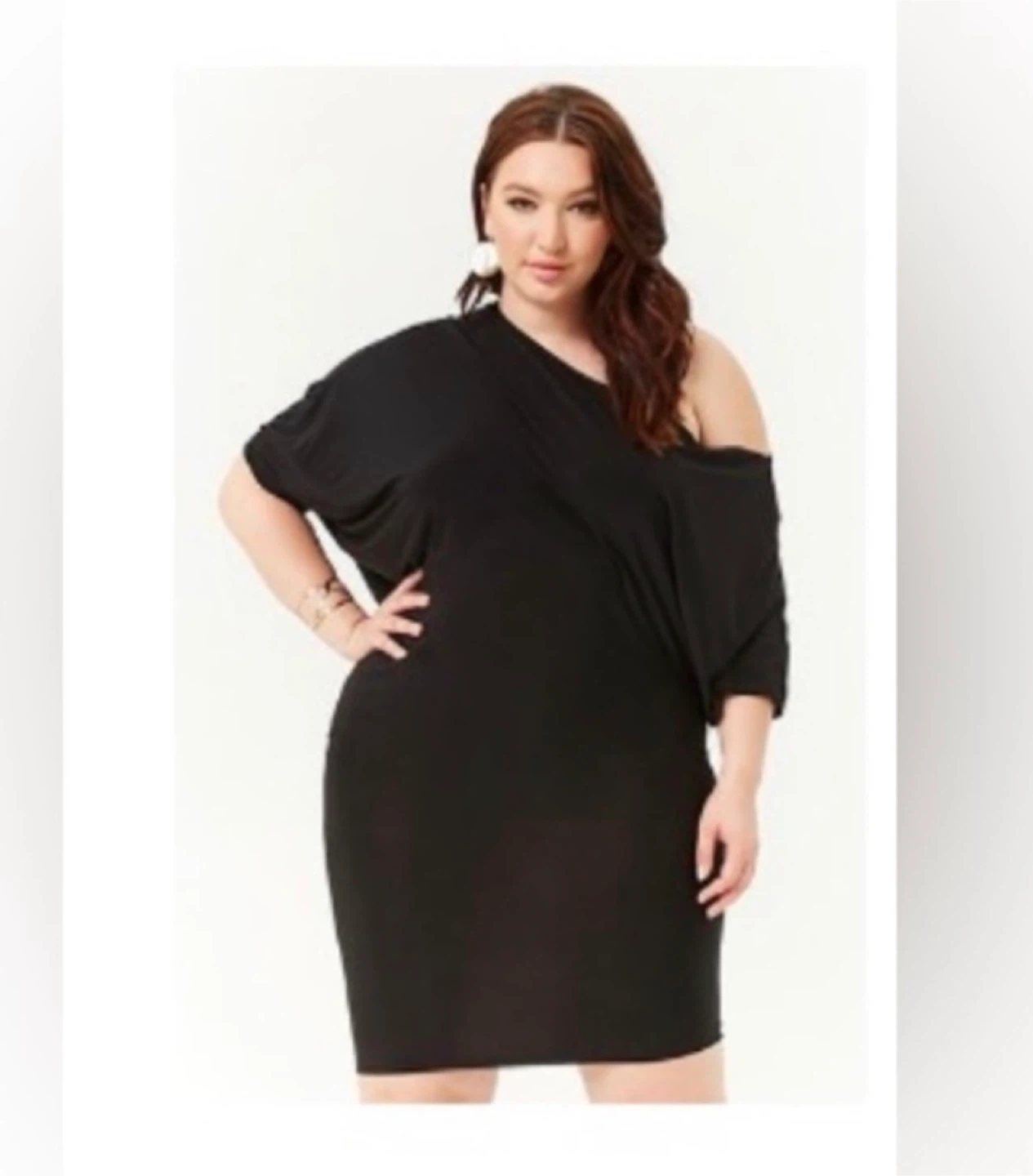 Plus Size Sheeny Off-the-Shoulder Dolman Mini Dress - photo 2