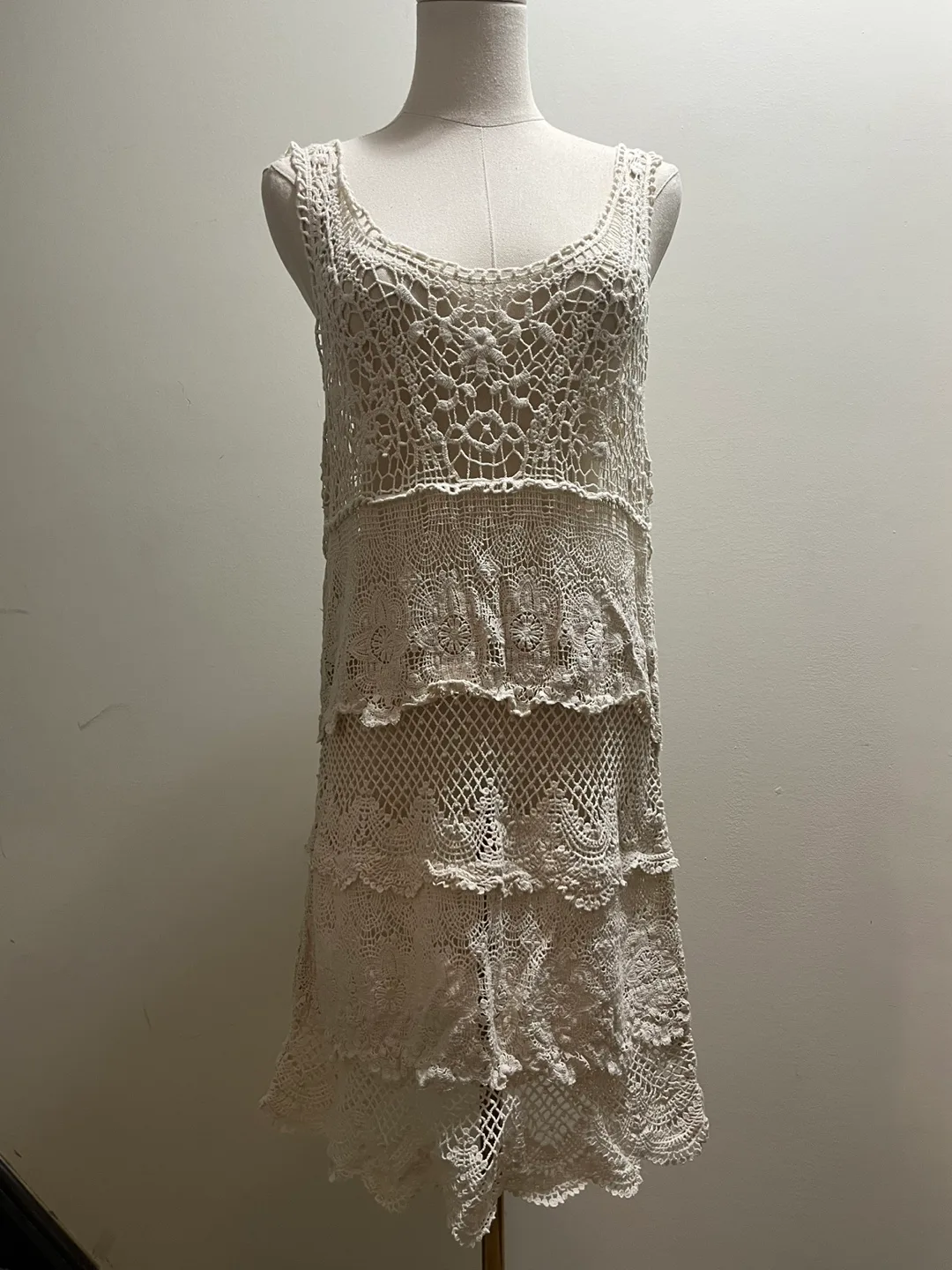 American Eagle Outfitters Ivory White Crochet Dress sz L thumbnail