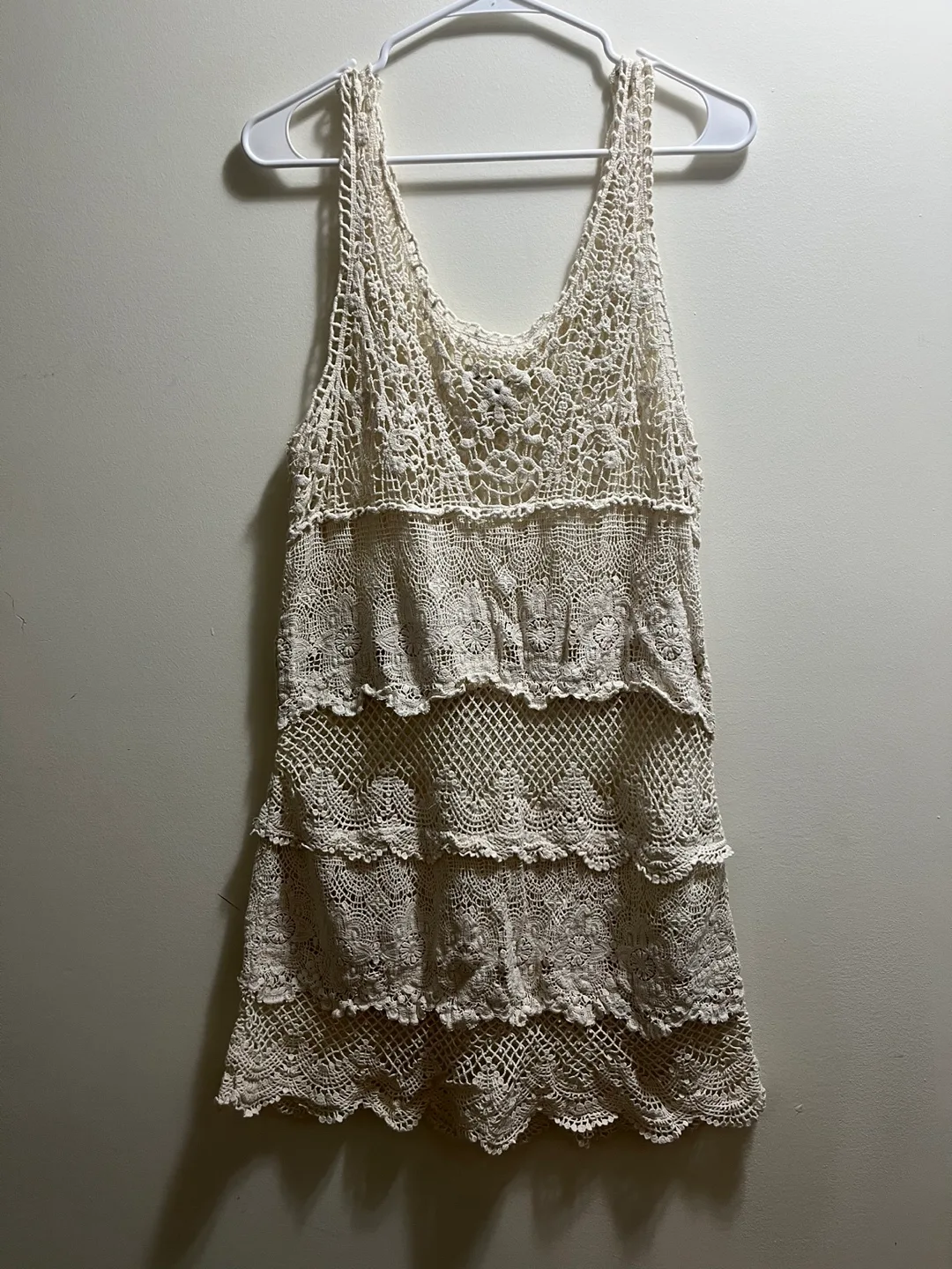American Eagle Outfitters Ivory White Crochet Dress sz L image indicator(3)