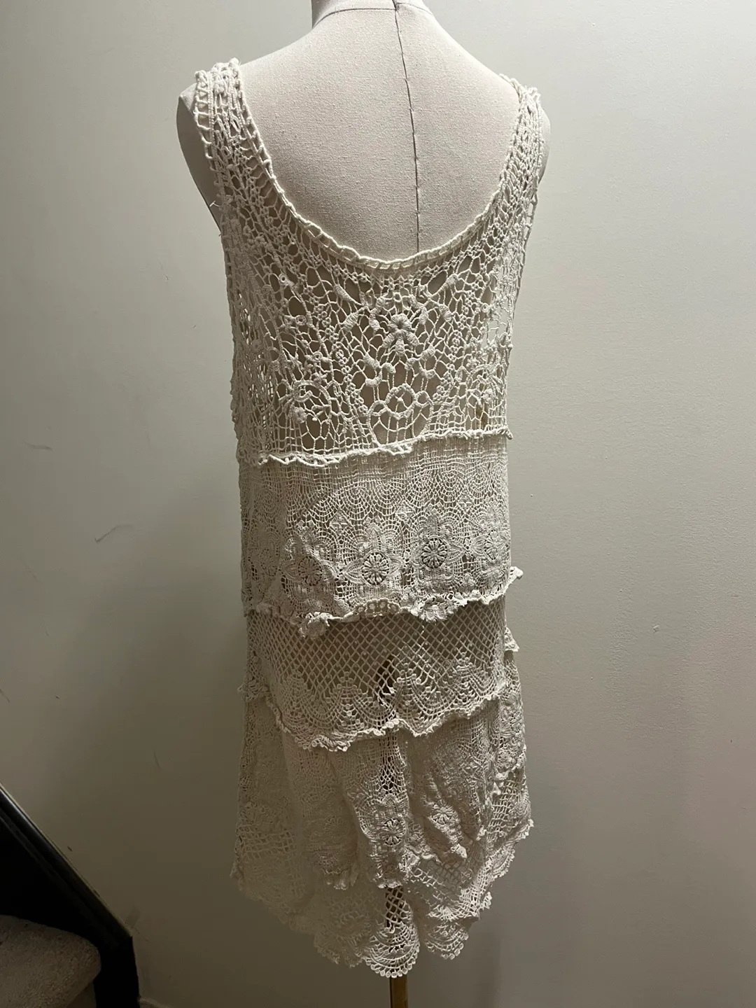 American Eagle Outfitters Ivory White Crochet Dress sz L image indicator(2)