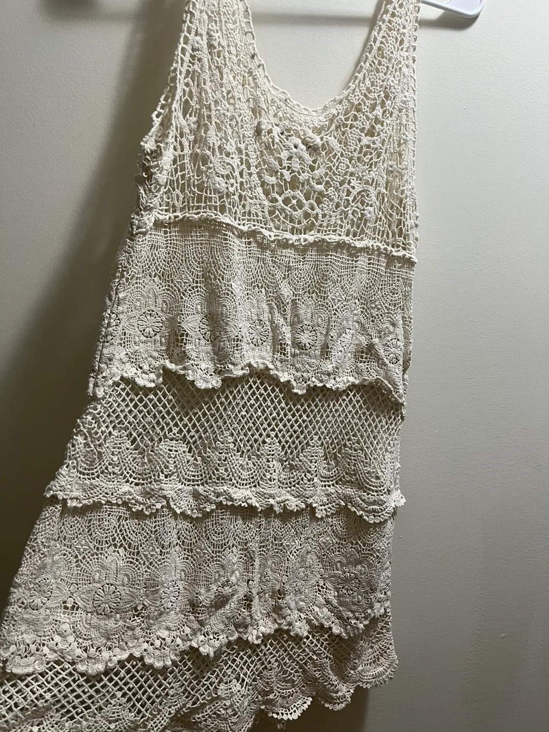 American Eagle Outfitters Ivory White Crochet Dress sz L image indicator(4)