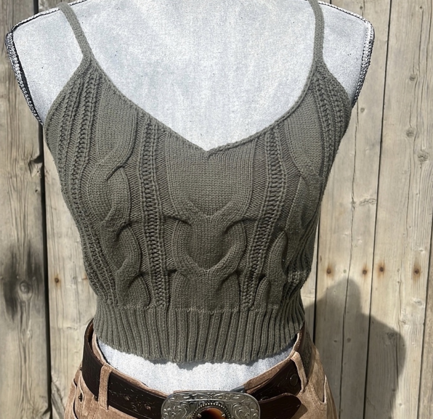 Stitch & Pine Dark Green Cable Knit crop top sz L