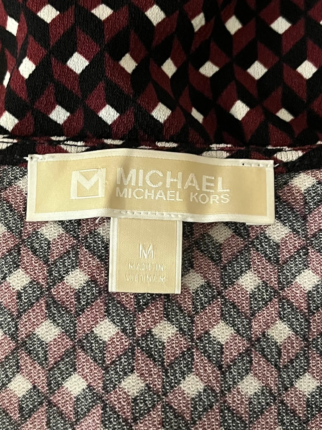 Michael Kors Burgundy abstract design Blouse sz M image indicator(10)