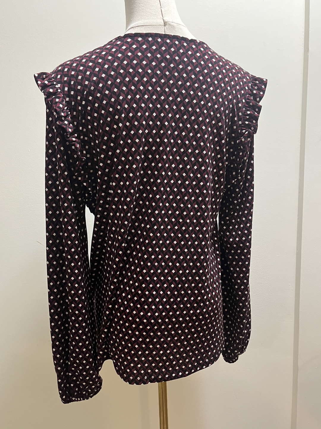 Michael Kors Burgundy abstract design Blouse sz M - photo 3