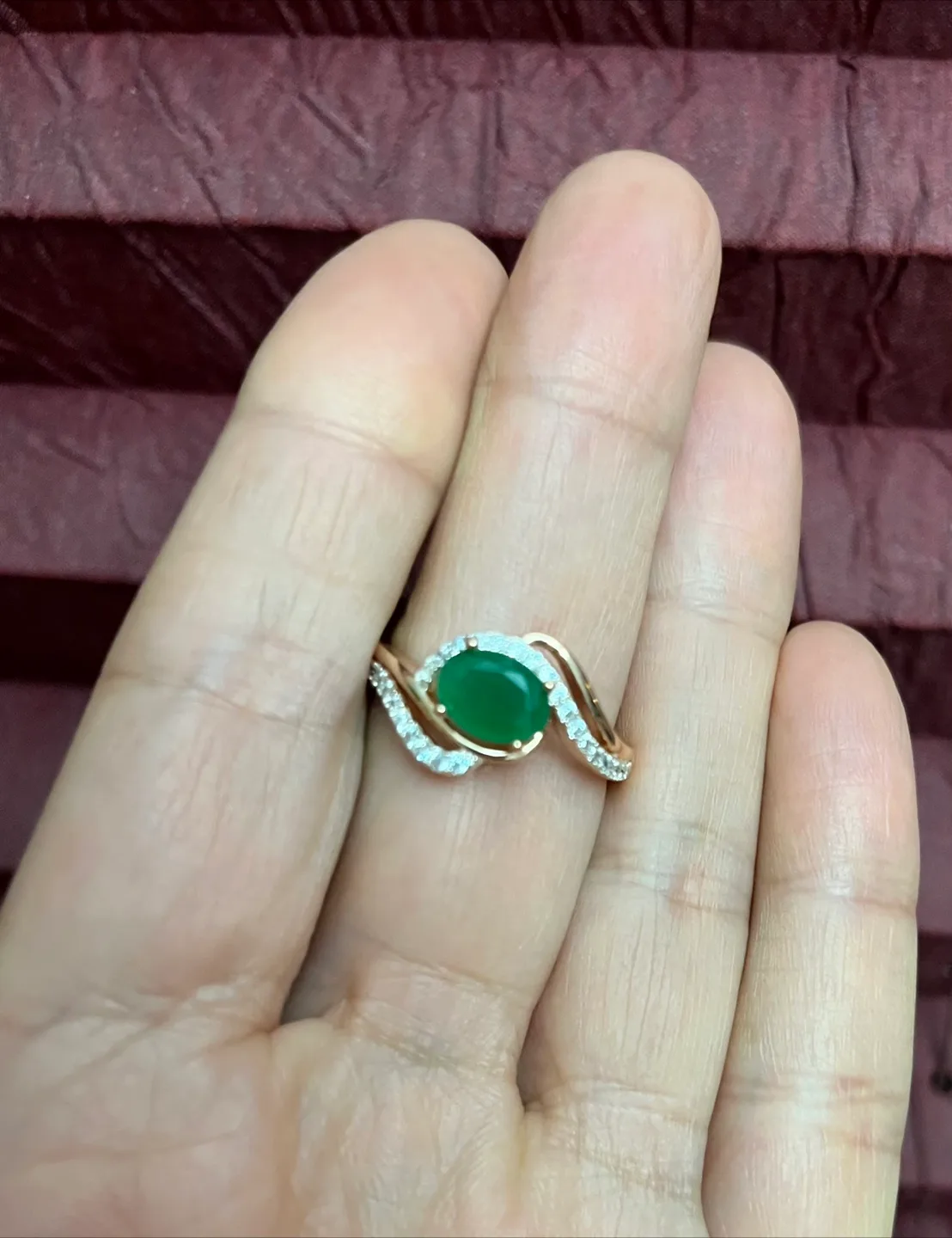 Jade inspired  and zircon Ring 14 k gold plated thumbnail