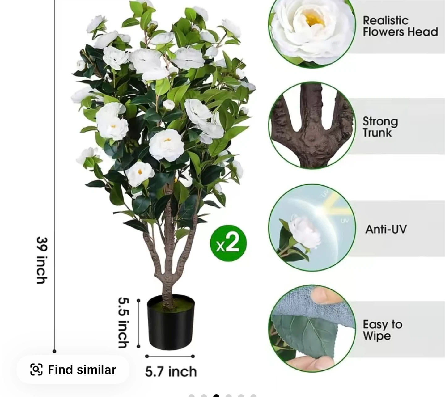 39 Inch Faux White Camellia Tree 1 piece - photo 2