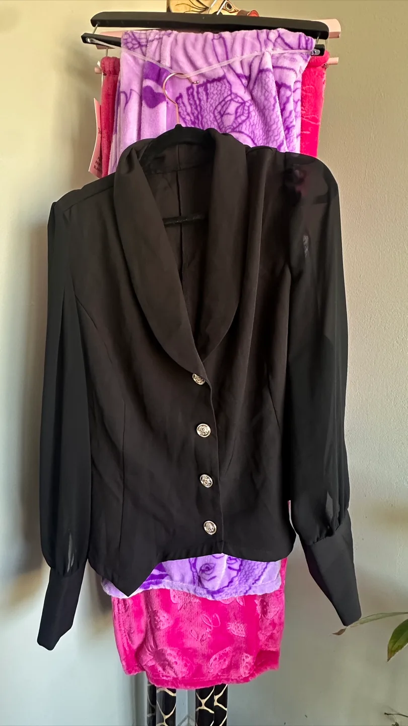SHEIN Elenzga Black Lantern Sleeve Blouse thumbnail