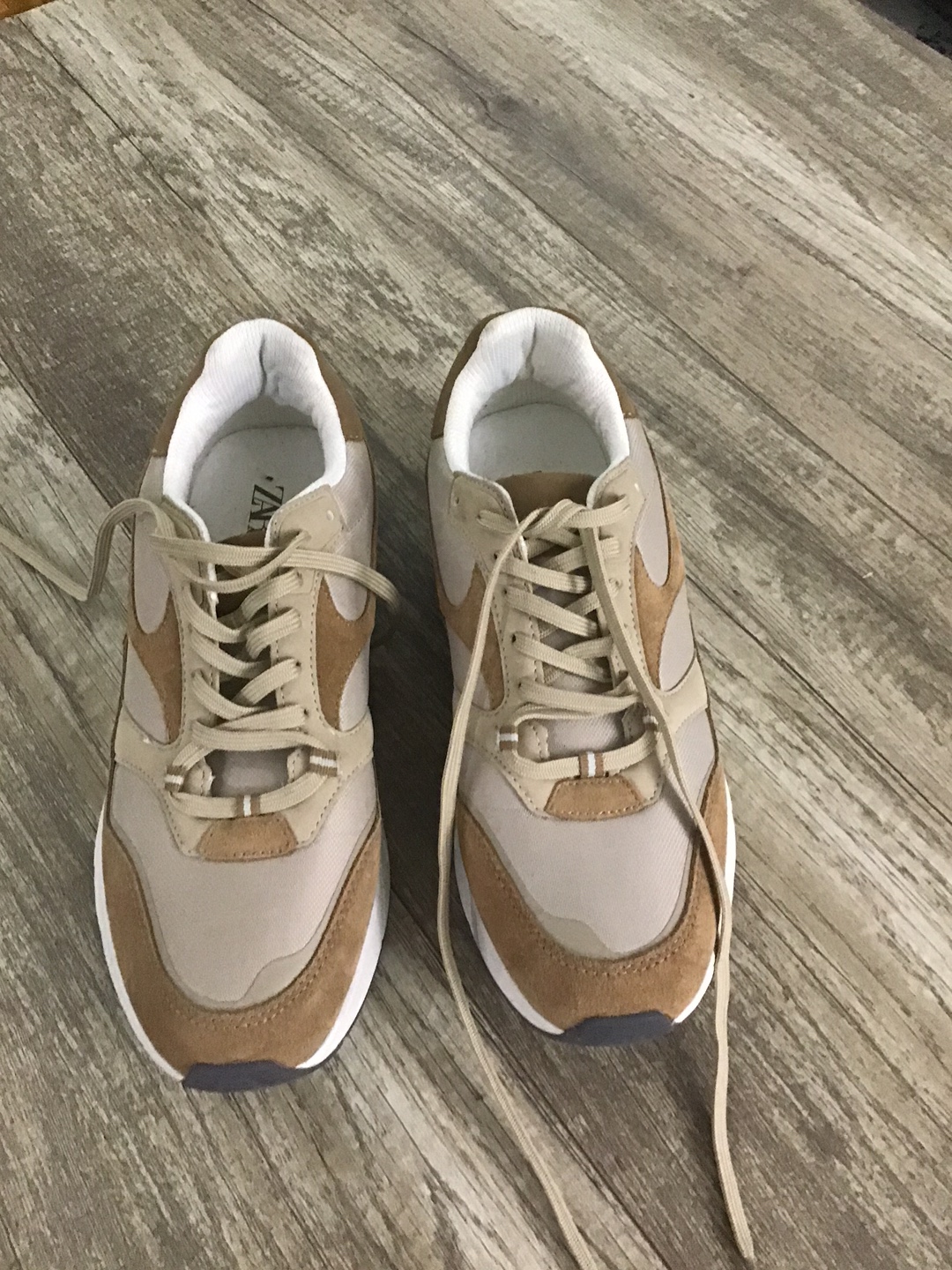 Zara Beige & Brown Sneakers. Size 12