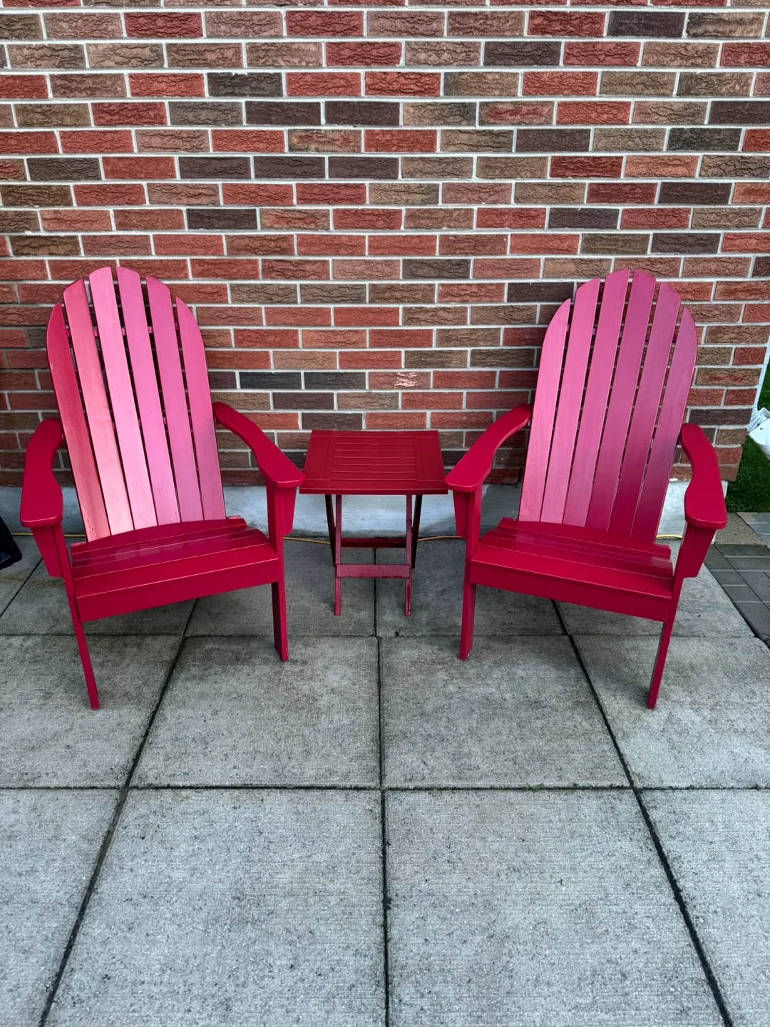 Red Adirondack Chairs + Table Set