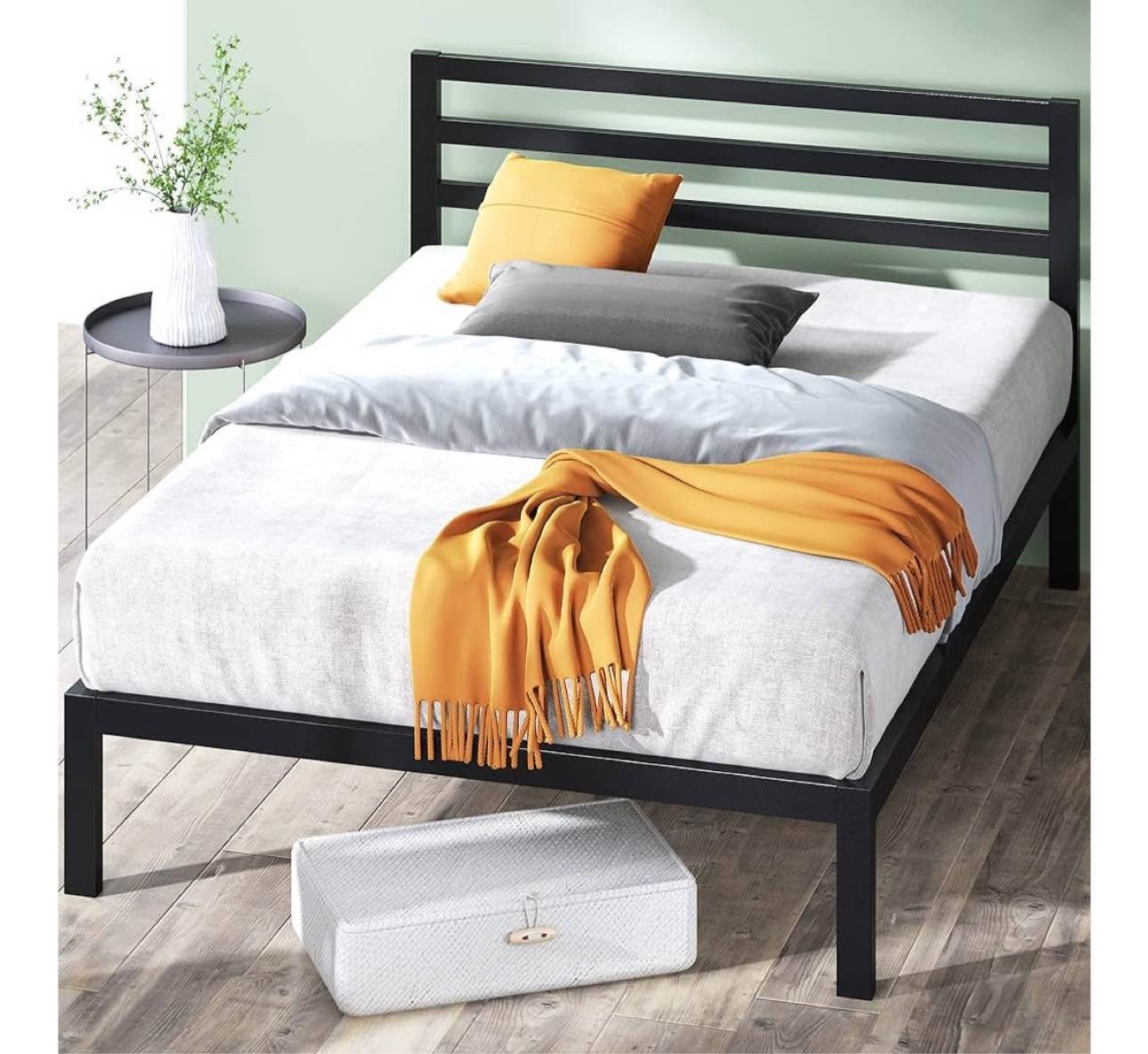 Full size bed frame with wooden slats