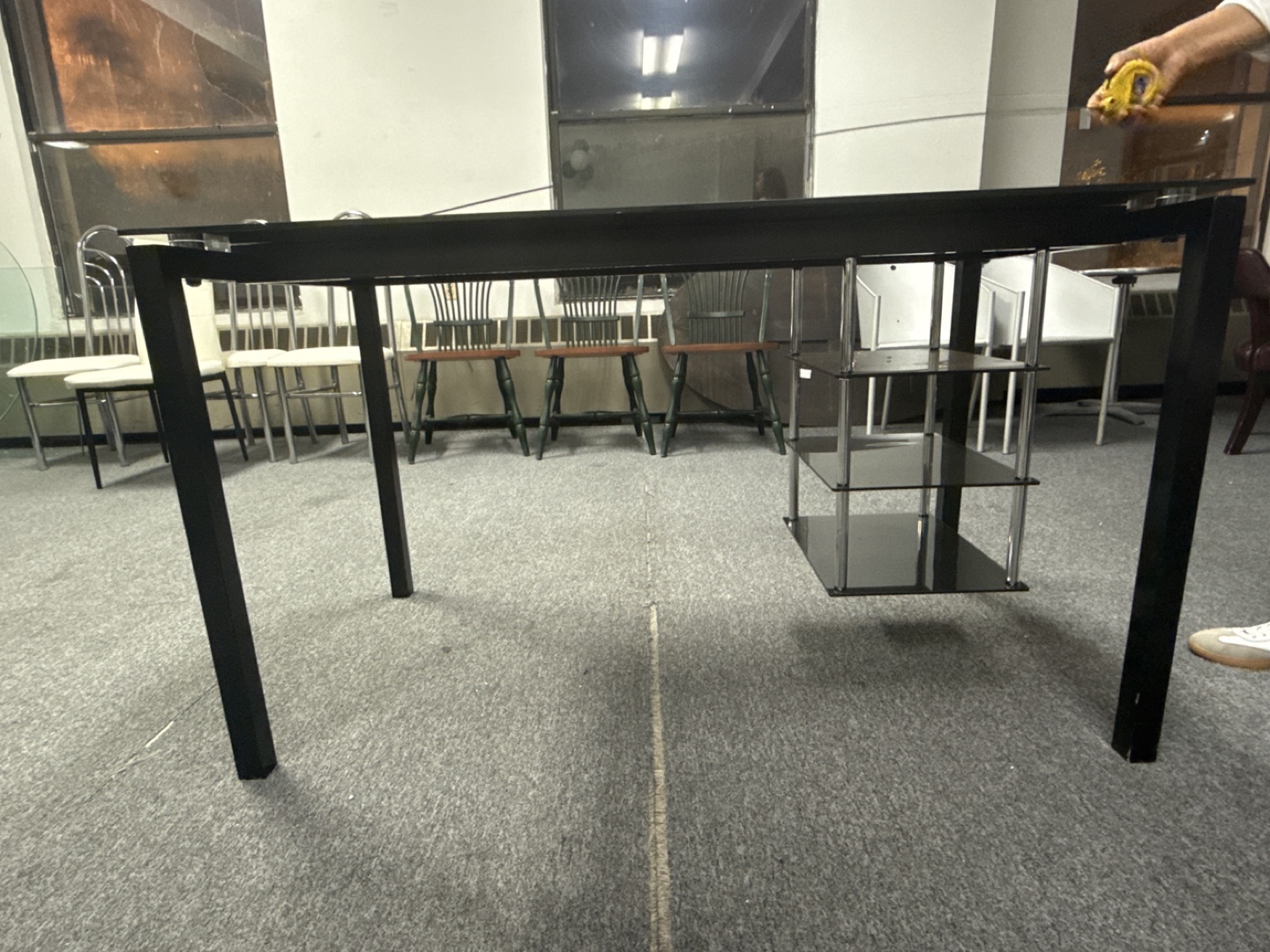 Black Glass Top Computer Desk with Shelves - photo 3